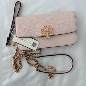 Tory Burch Delicate Pink Pebbled Leather Logo Crossbody